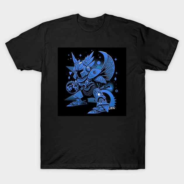 evil armored knight in blue art ecopop cartoon T-Shirt by jorge_lebeau